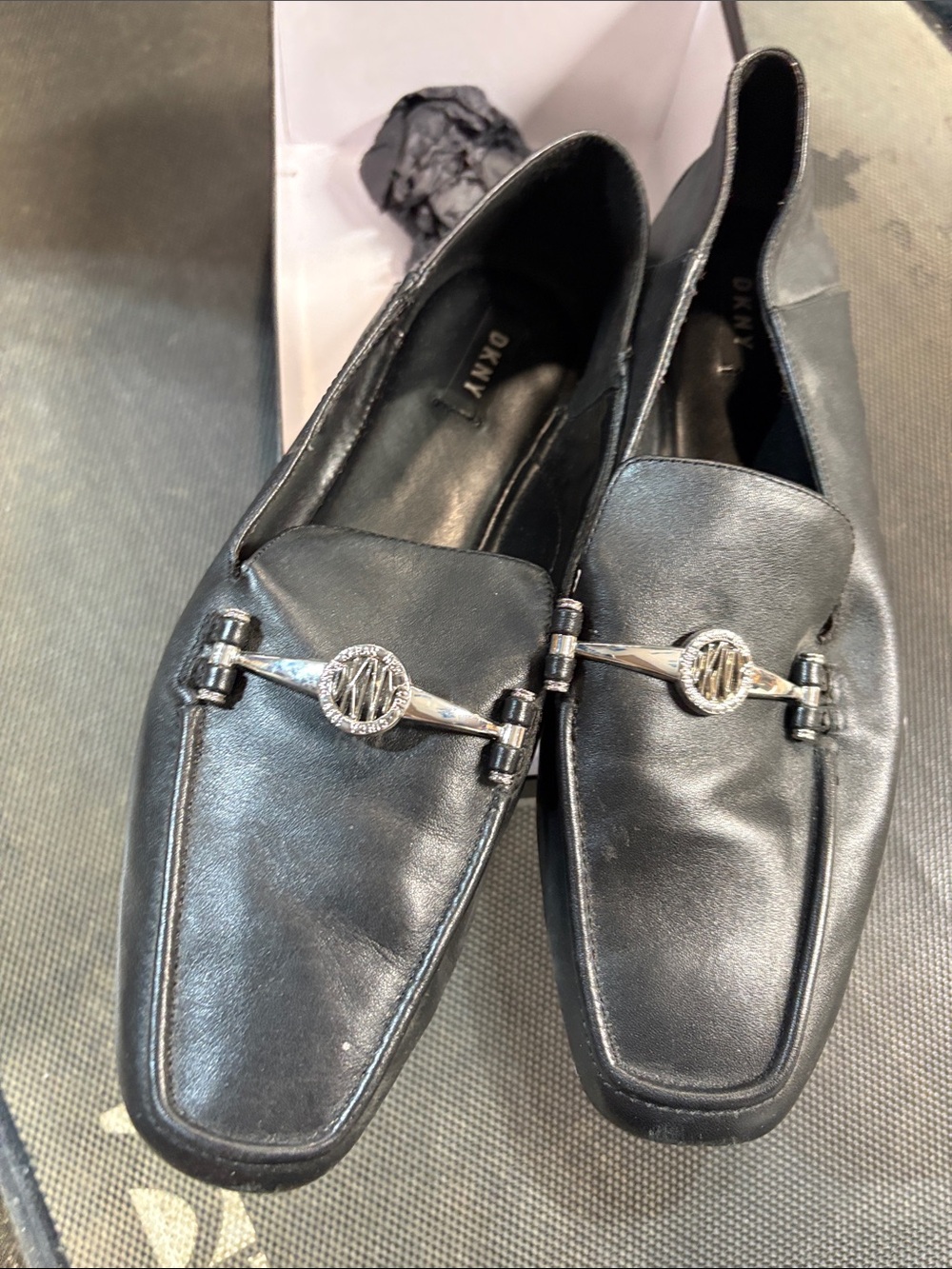 DKNY Black Leather Bit Slip-On Loafers